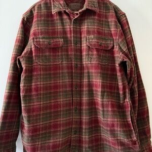 Orvis Men's Red and Green Plaid Flannel Shirt Jacket